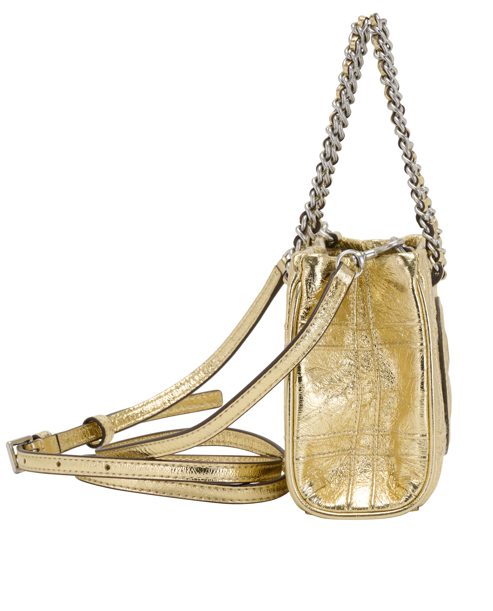 Mini Fleming Bag, &pound;320, Handbags, Gold, Leather, Side view